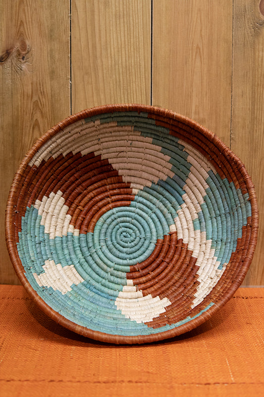 Corbeille turquoise, marron, beige