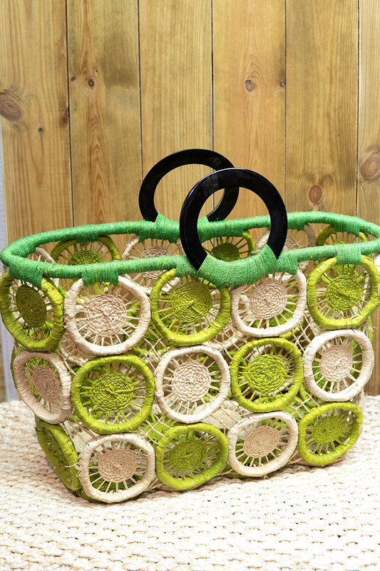 Panier macramé, anse corne de zébu