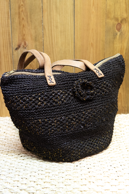 Sac à main, rafia, cuir