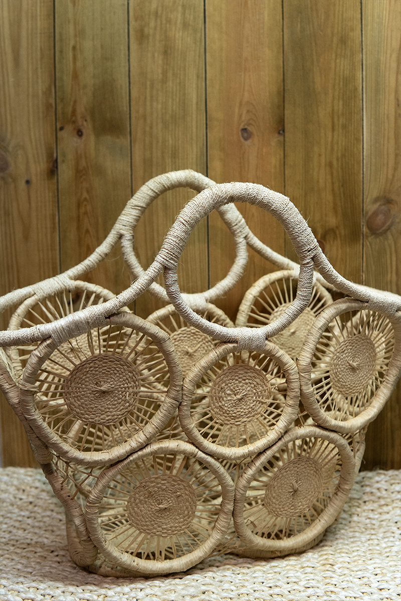 Panier macramé, anse corne de zébu