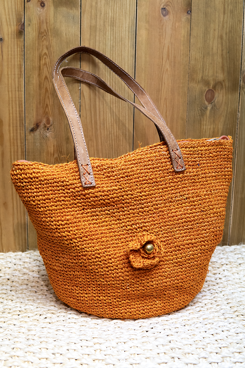 Sac à main, rafia, cuir