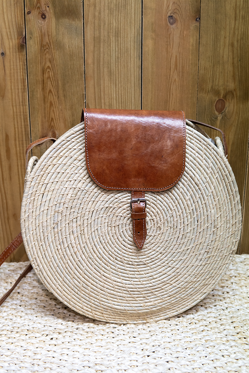 Sac à main rafia cuir