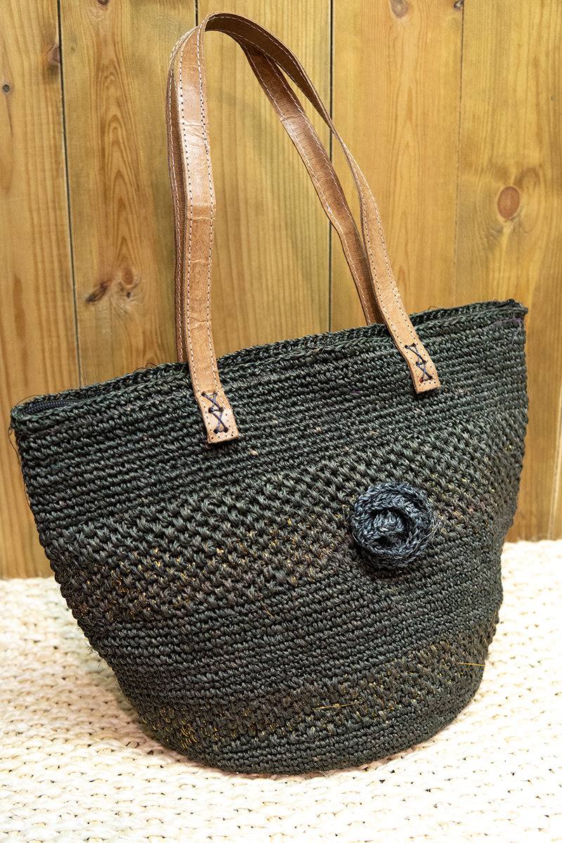 Sac à main, rafia, cuir